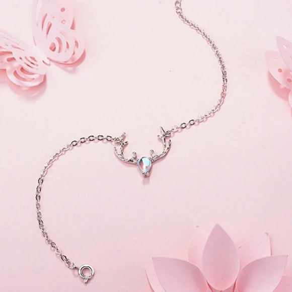 *NEW 925 Sterling Silver Moonstone Deer Bracelet - Picture 2 of 10